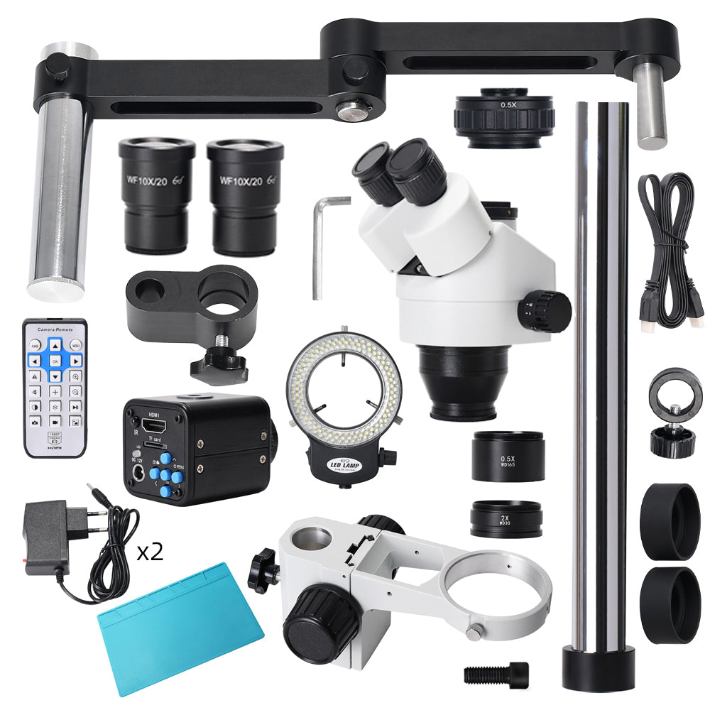 Trinocular Microscope with 360° Swivel Arm for Mobile Phone Repair and Circuit Board Soldering 2K High Definition Camera Included