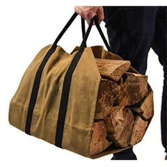 khaki Firewood Carrier Log Carrier Wood Carrying Tool Bag for Fireplace Waxed Canvas