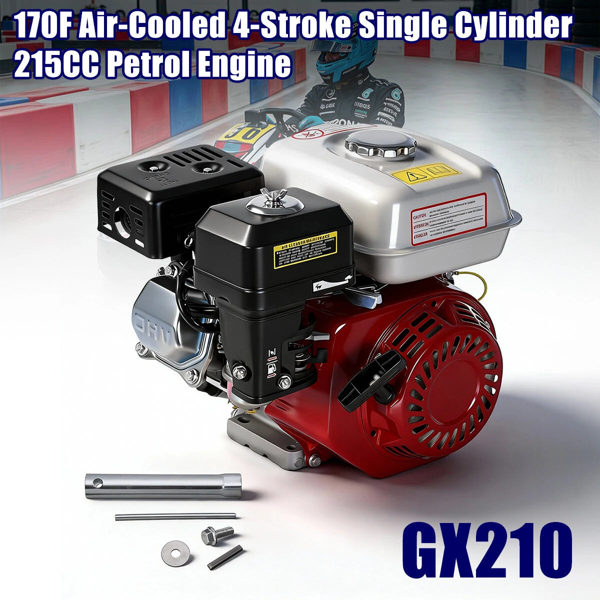 High Performance 4 Stroke Air Cooled Engine 215cc with Assembly Tools and Manual Perfect for Custom Builds