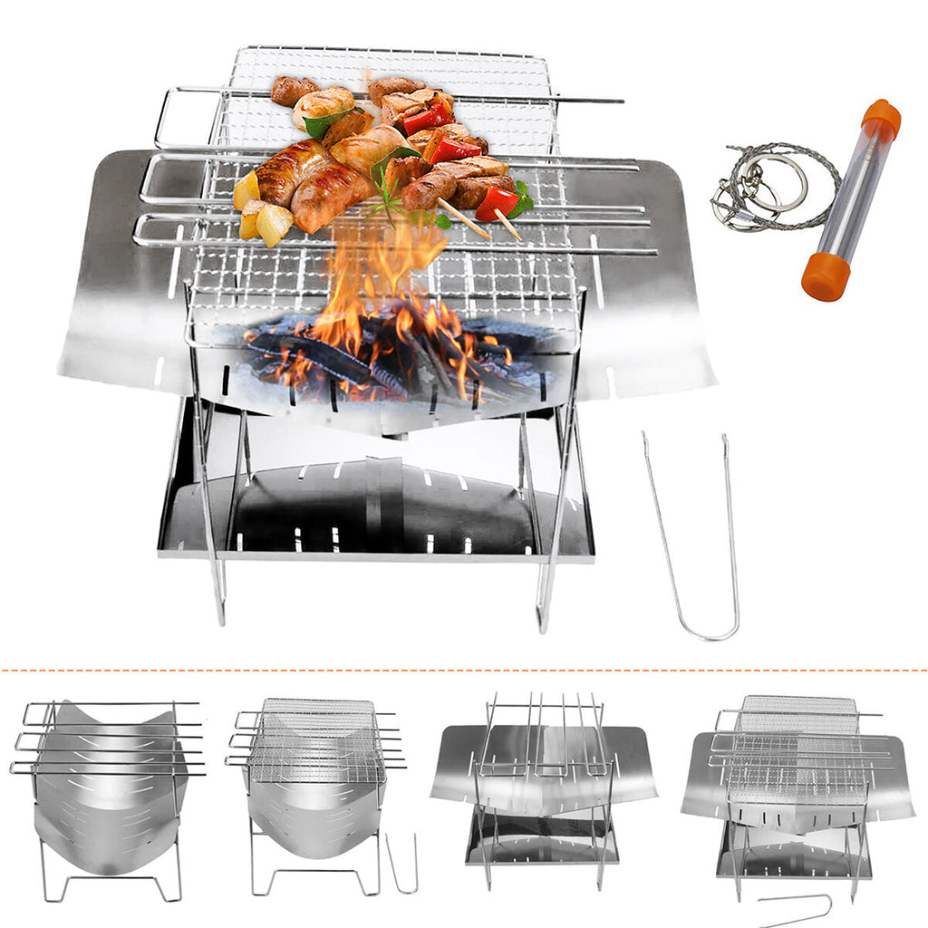 Portable Folding Barbecue Grill Stainless Steel Camping Stove for Outdoor Picnic Camping