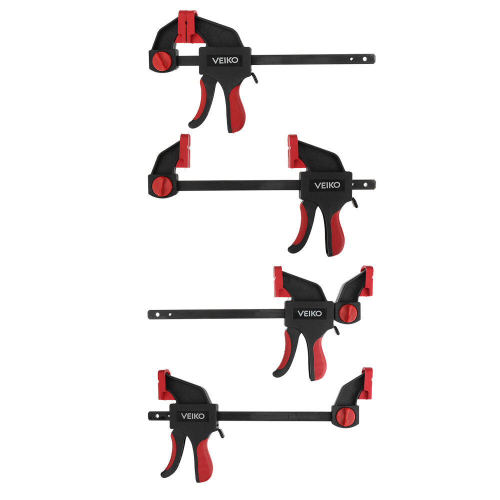 4Pcs Quick-Grip Bar Clamps 6/12 Inch, One-Handed Spreader, 100KG Load Limit, Durable Steel, Non-Slip Pads, Red