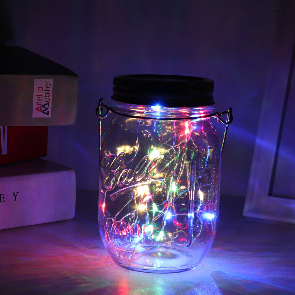 20 LED Solar String Light Mason Jar Lamp Hanging Outdoor Garden Decor Waterproof