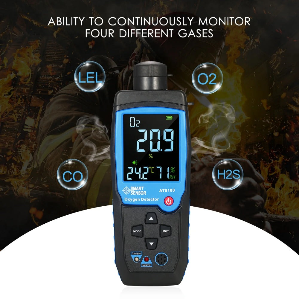 Handheld Digital Oxygen Detector USB Rechargeable O2 Sensor Tester Monitor LCD Display Adjustable Alarm