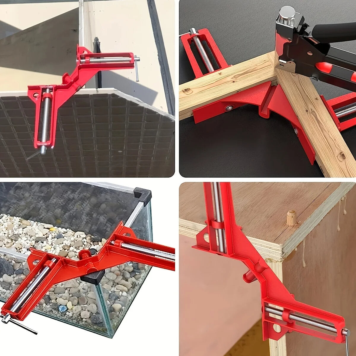 Reinforced 90-Degree Right Angle Clamp Set - 4 Red Aluminum Clamps for Woodworking, Glass, and DIY Projects