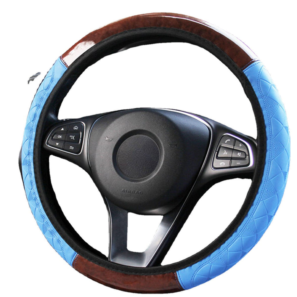Wood Grain Leather Car Steering Wheel Cover Protective Cover Universal Non-slip