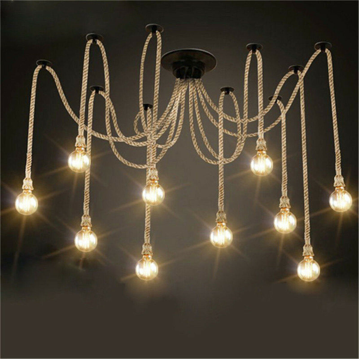 1.5M Industrial Hemp Rope Chandelier Ceiling Pendant Light E27 Lamp holder Light Fixture AC110-220V