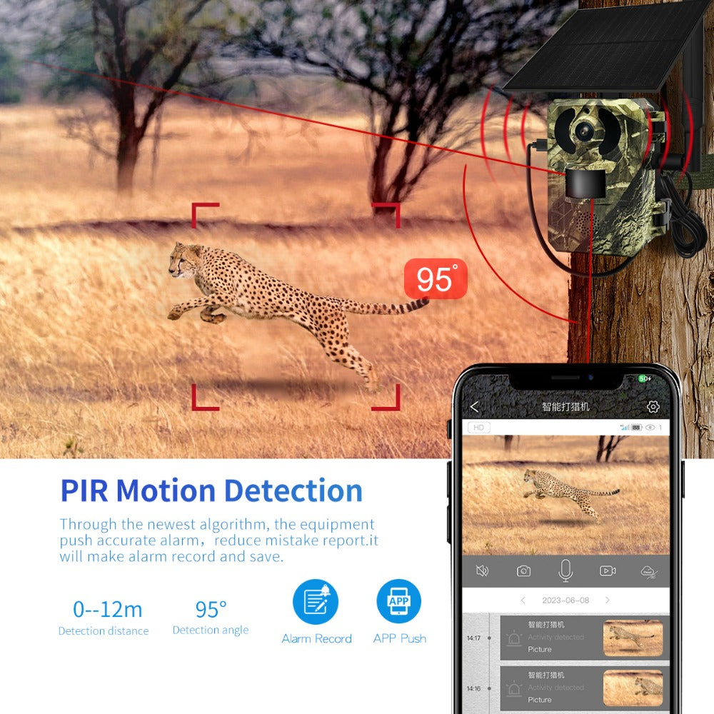 4G 1440P 16MP Hunting Camera Wireless PIR Motion Detection Night Vision Two-way Audio IP66 Solar Powered Wild Animal Monitoring Cameras EU Version
