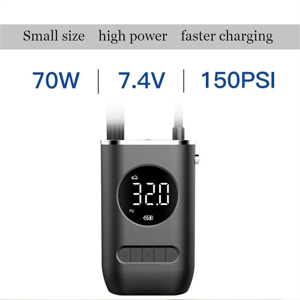 150PSI Wireless Bike Pump - 70W 4000mAh, Fast Inflation, Digital Display, Auto-Off, for Bicycle/Car/Basketball