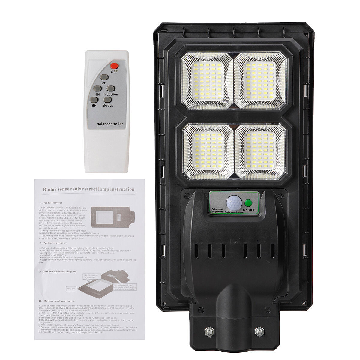 LED Solar Street Light PIR Motion Sensor Outdoor Garden Waterproof Wall Lamp Remote Control