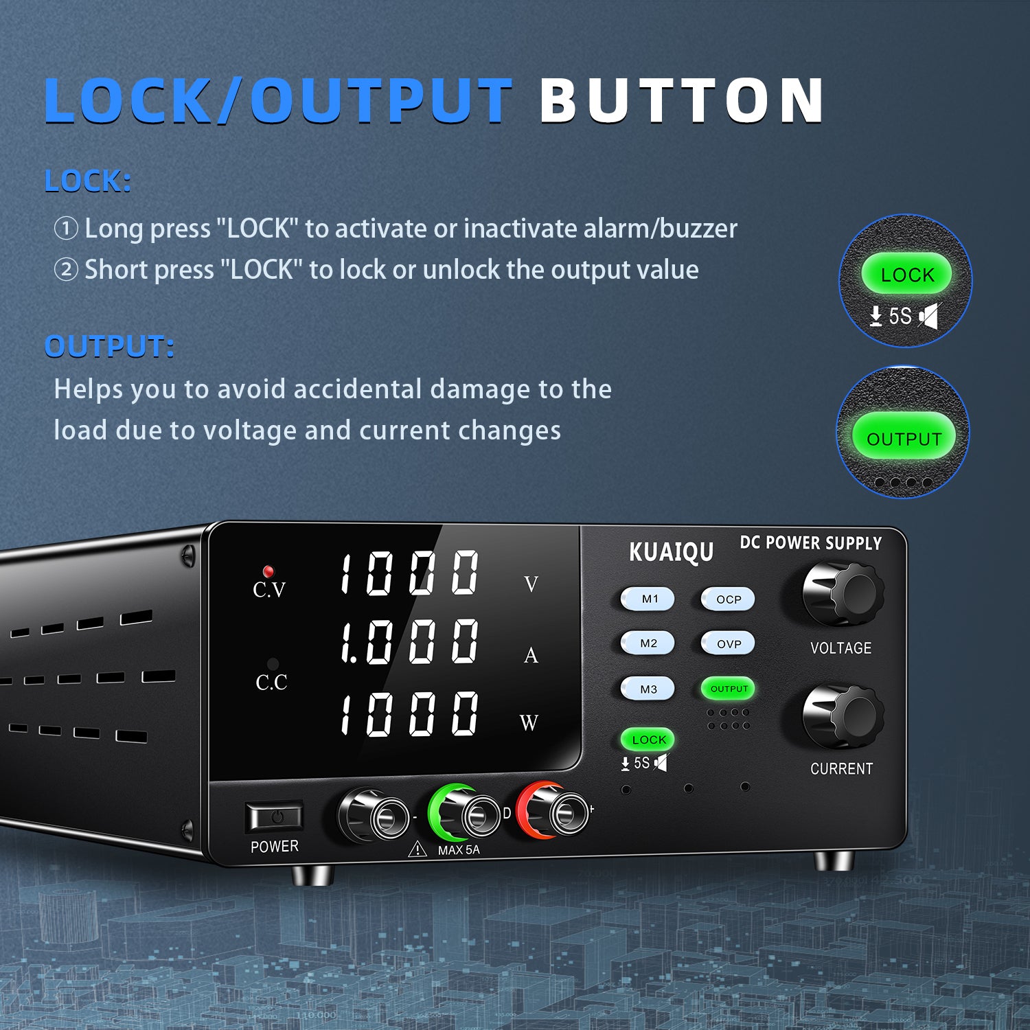 DC Power Supply 400V 600V 800V 1000V 1A RS-232 USB ommunication interfaces 4-Digit LCD Dual-Knob Encoder Memory Function OCP OVP Lock Bench Power Supply