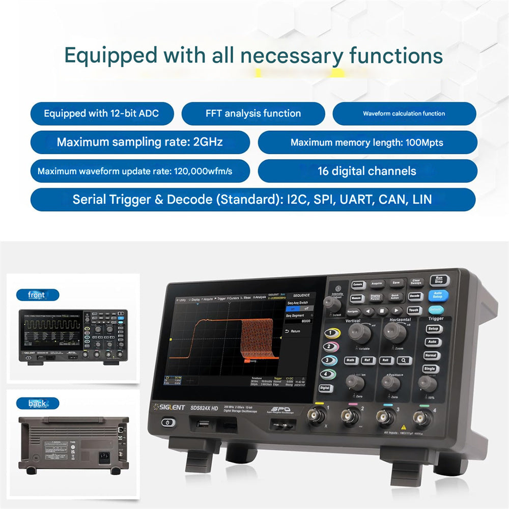 Oscilloscope 100MHz 70MHz Bandwidth 2GSa/s 12-bit High Resolution Enhanced Signal Analysis Versatile Triggers