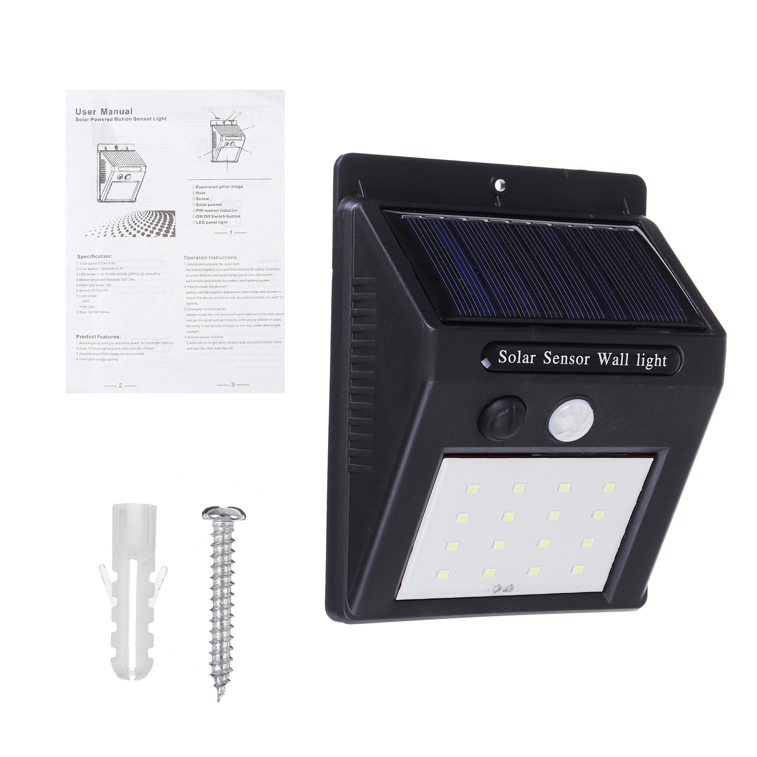 60 LED Solar PIR Motion Sensor Garden Outdoor Security Wall Light Wireless Light