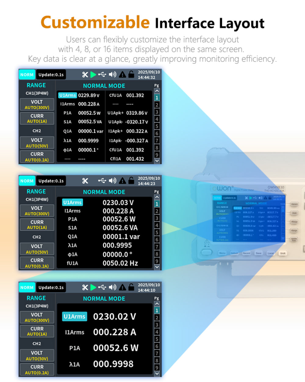 High Precision Power Meter 10 Channels Measurement Energy Monitoring 3.96 Inch TFT LCD RS232 Portable Professional Energy Analyzer