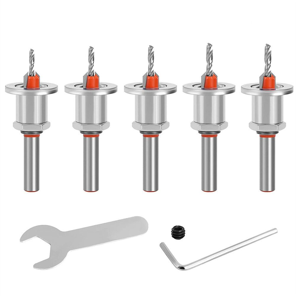 5-Piece Countersink Drill Bit Set, YG8 Alloy & Carbon Steel, 90° Precision, Multi-Size for Wood & Plastic Drilling