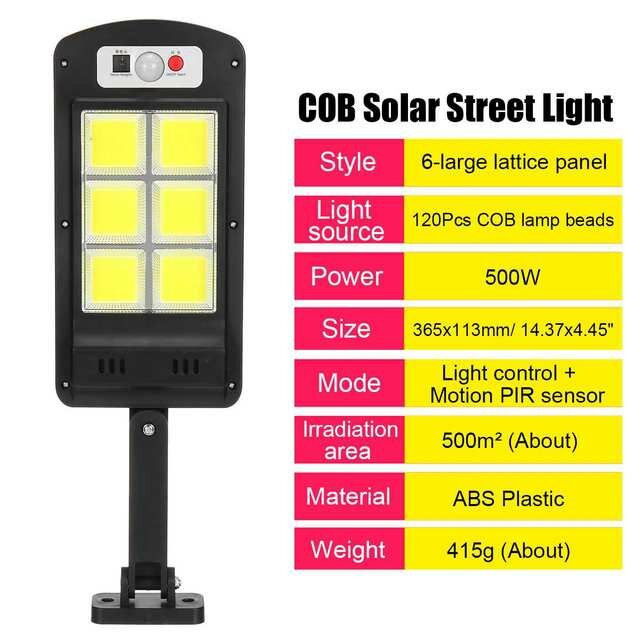 500W 48/120/128COB Solar LED Street Light PIR Motion Sensor Smart Remote Control Waterproof Outdoor Security Lighting Wall Lamp