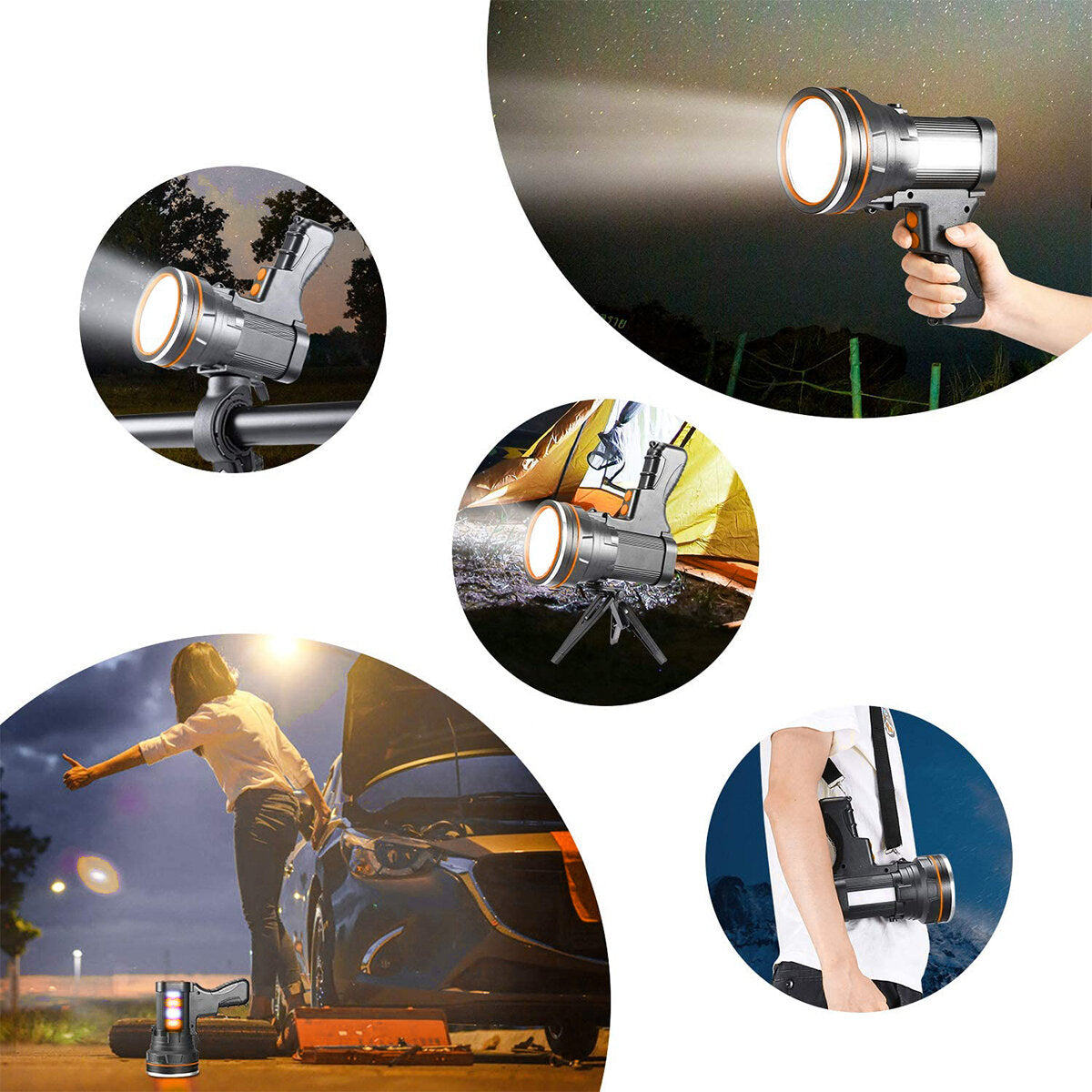 Super Bright Hand-held Flashlight Searchlight With Tripod USB Rechargeable IPX4 Waterproof