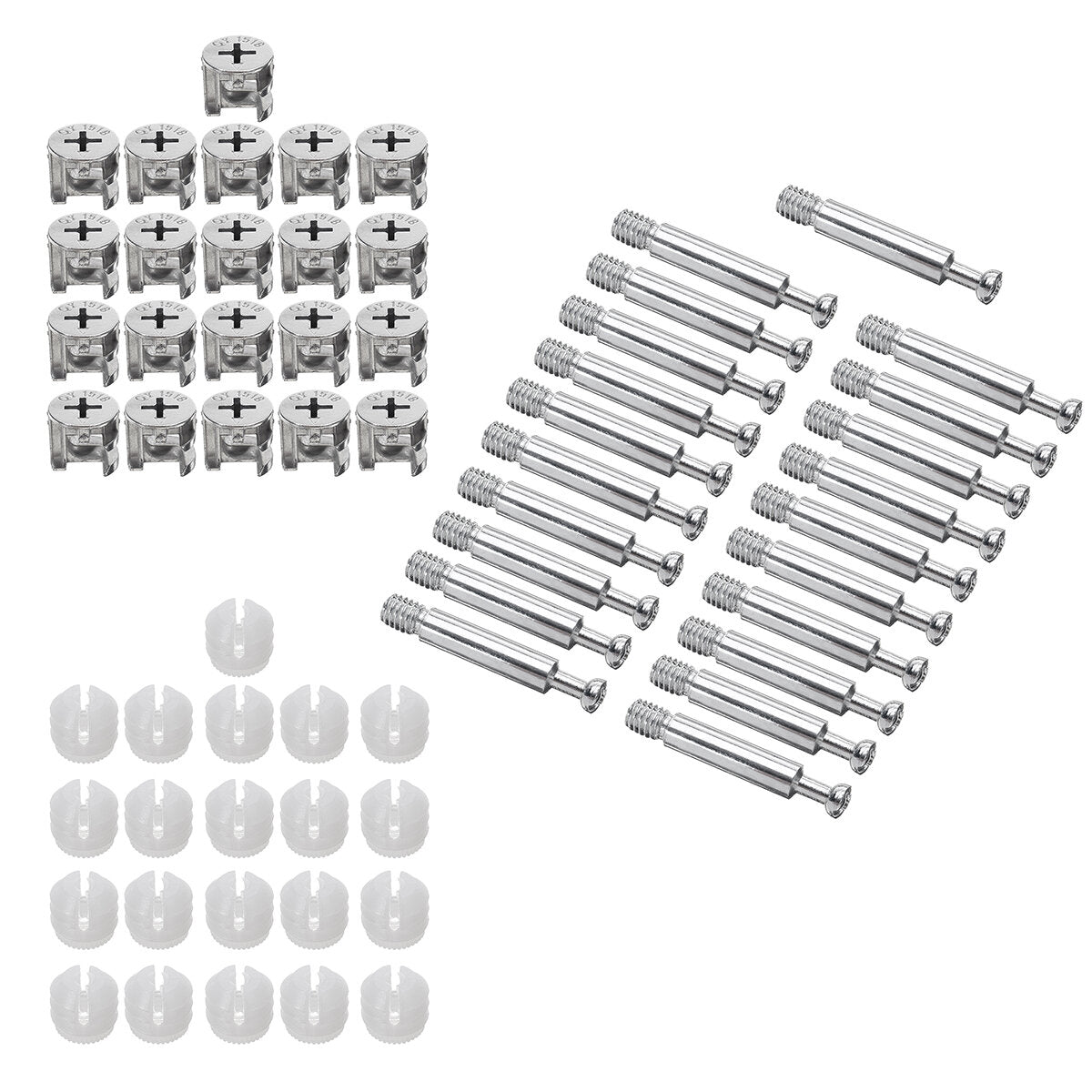20PCS 3-in-1 Eccentric Wheel Screw Nut Kit for Furniture Wardrobe Connection, Fits 15-21mm Board Thickness