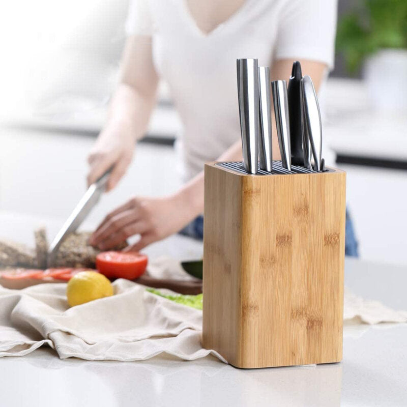 Eco-Friendly Bamboo Kitchen Knife Holder Scissors Sharpening Rod Space Saver Knife Drier Storage Tool with Drain Holes