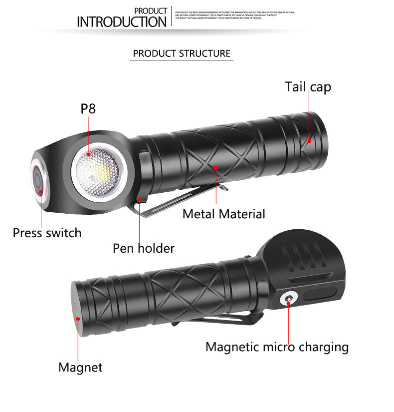LED Strong Flashlight 800LM Super Bright Portable Torch Headlamp USB Rechargeable Waterproof for Working Hunting Camping