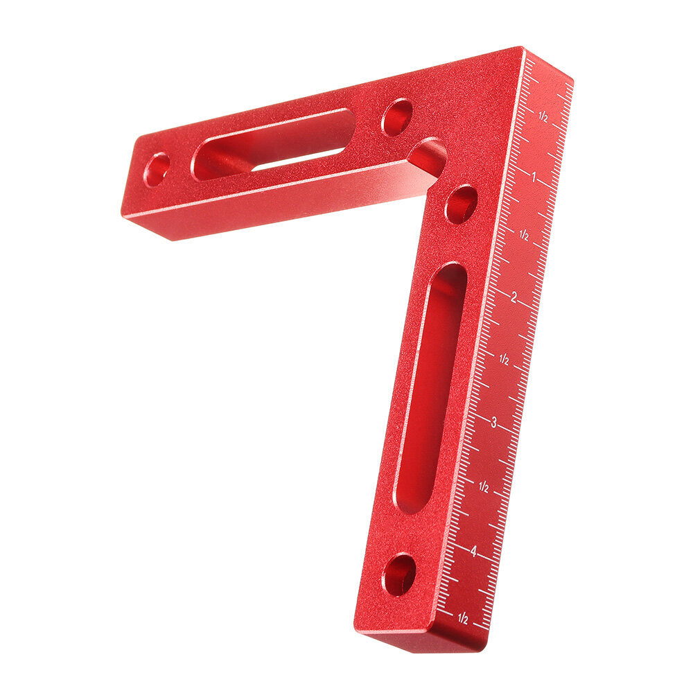 Aluminum Alloy Right Angle Positioning Ruler, 120x120mm, Anodized Red, Metric & Inch Scale, Precision Wood Jig Fixture