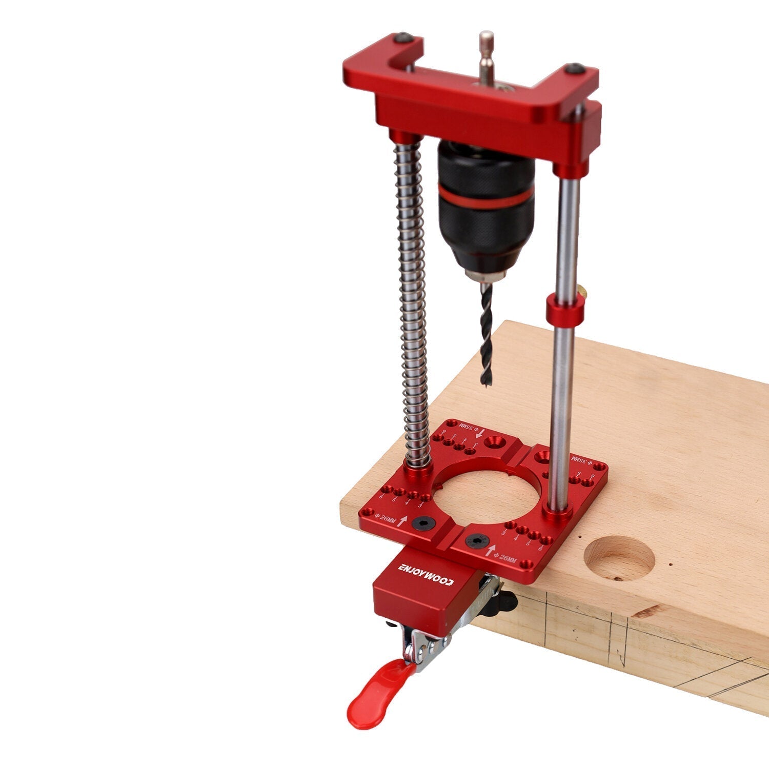 Multifunctional Woodworking Drilling Tool for Power Drills, 3-75mm Thickness, 26/35mm Hinge Holes, Adjustable Settings