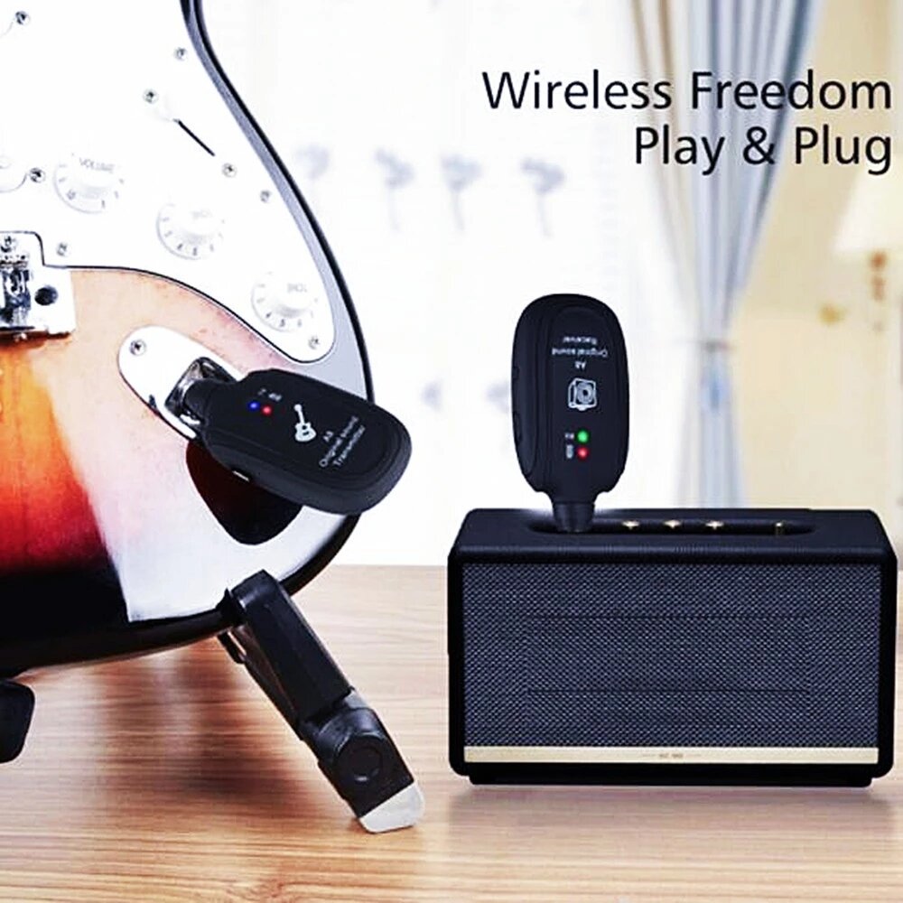 4 Channels Guitar Pickup Wireless System Transmitter Receiver Built-In Rechargeable Lithium Battery + Micro USB Cable