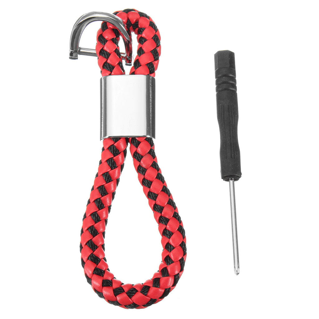 PU Leather Braided Strap Key Chain Stainless Key ring 7 Different Colors