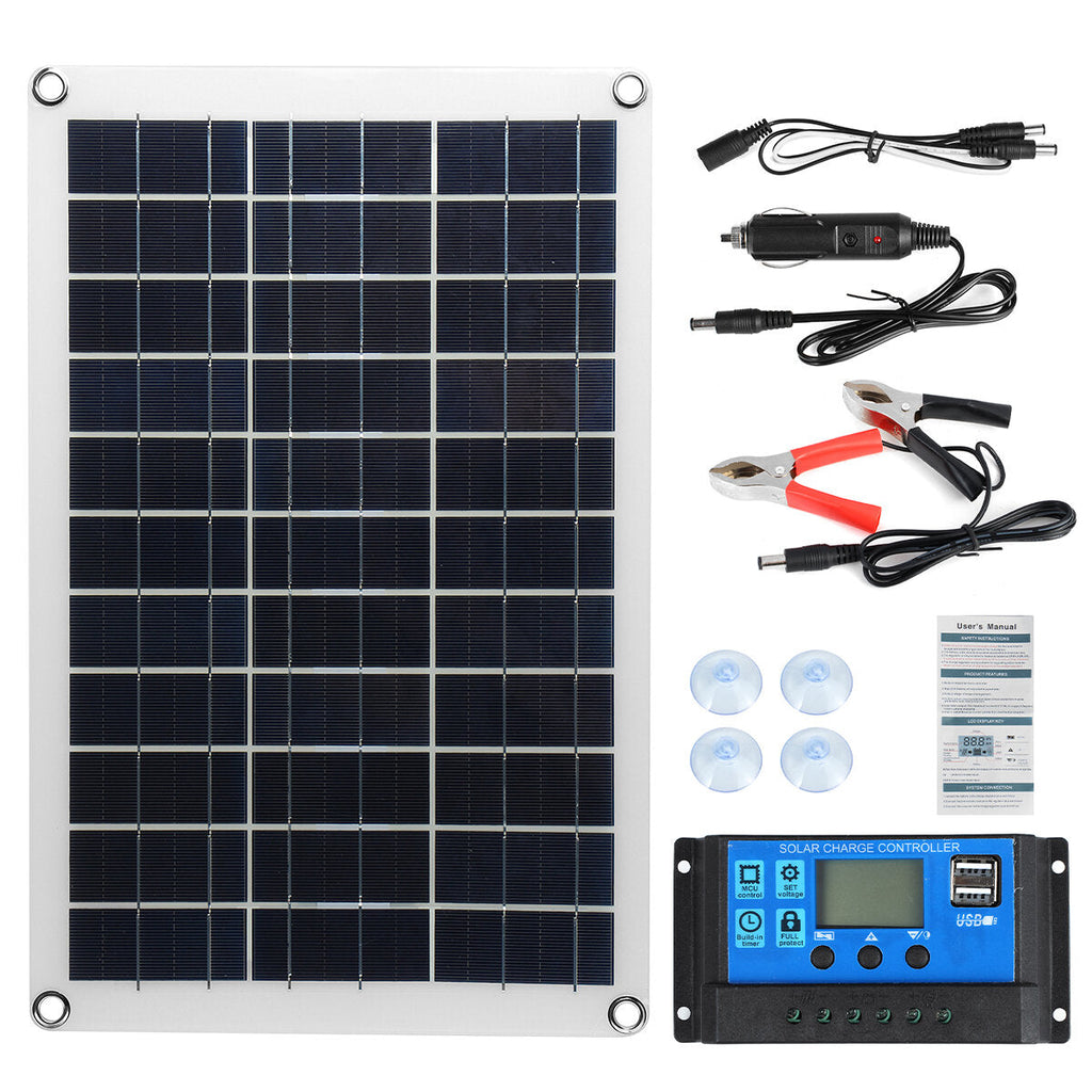 Max 100W Portable Solar Panel Kit Dual DC USB Charger Kit Single Crystal Semi-flexible Solar Power Panel w/ None/10A/30A/60A/100A Solar Controller