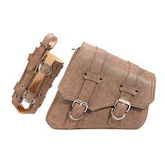 Vintage Brown PU Leather Left /Right Side Pannier Saddlebags W/ Bottle Holder