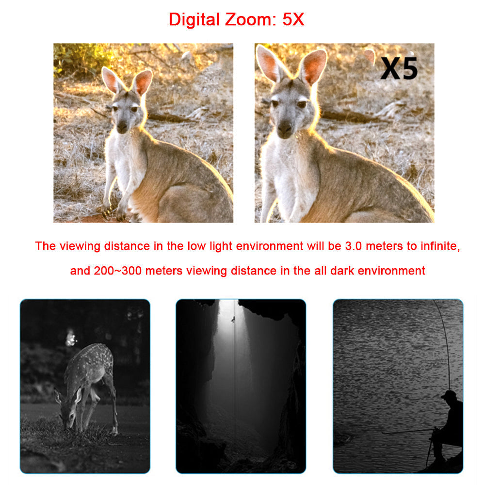 5X Digital Zoom Monocular, 960P HD Infrared Night Vision, Waterproof, 300M Range, Day/Night Dual Use, 7-Level Infrared Light