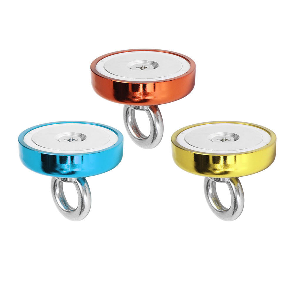60x50mm 112KG Neodymium Recovery Magnet Red/Yellow/Blue Eyebolt Hook Magnet Metal Detector