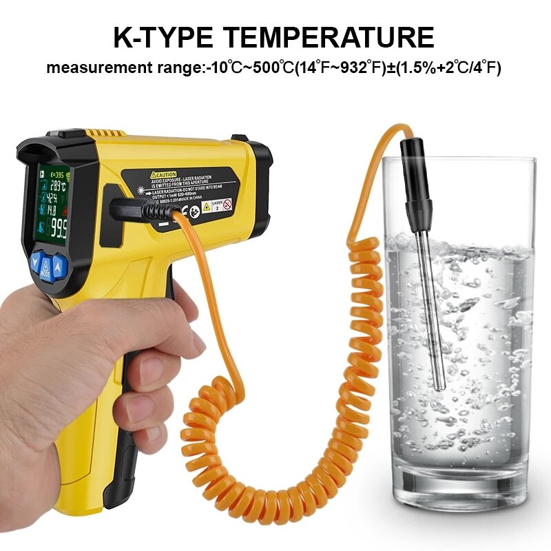 -50~800 LCD Color Display Non-Contact Infrared Thermometer High Temperature Infrared Laser Electronic Thermometer IR Thermometer Pyrometer