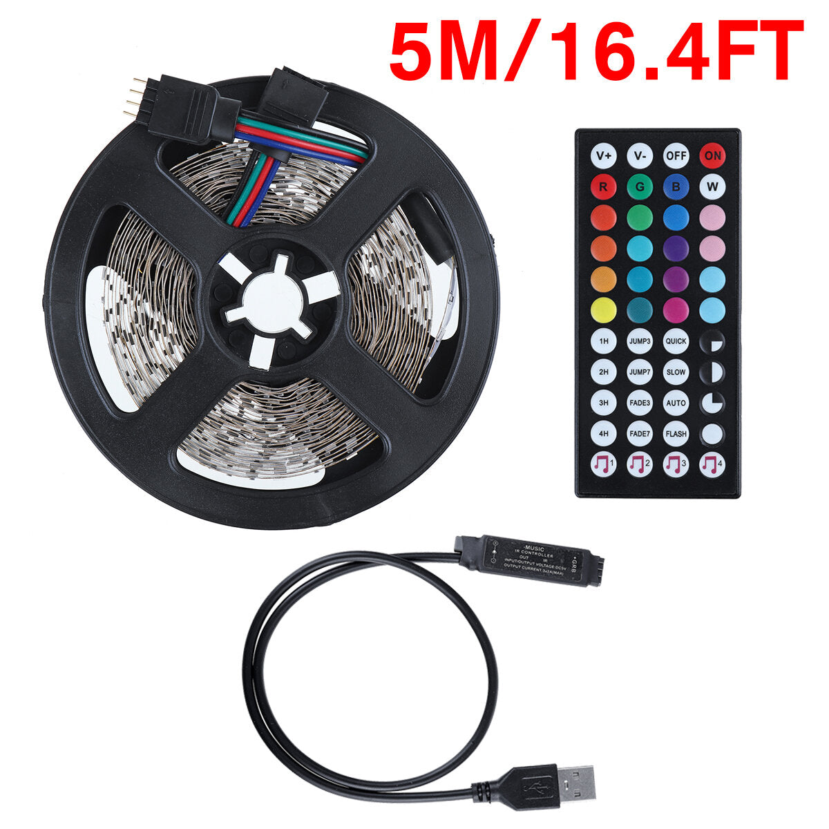 1/2/3/4/5m 5V 3528 RGB USB LED Strip Light Music Sync with 44 Key IR Remote Control Christmas Decorations Lights