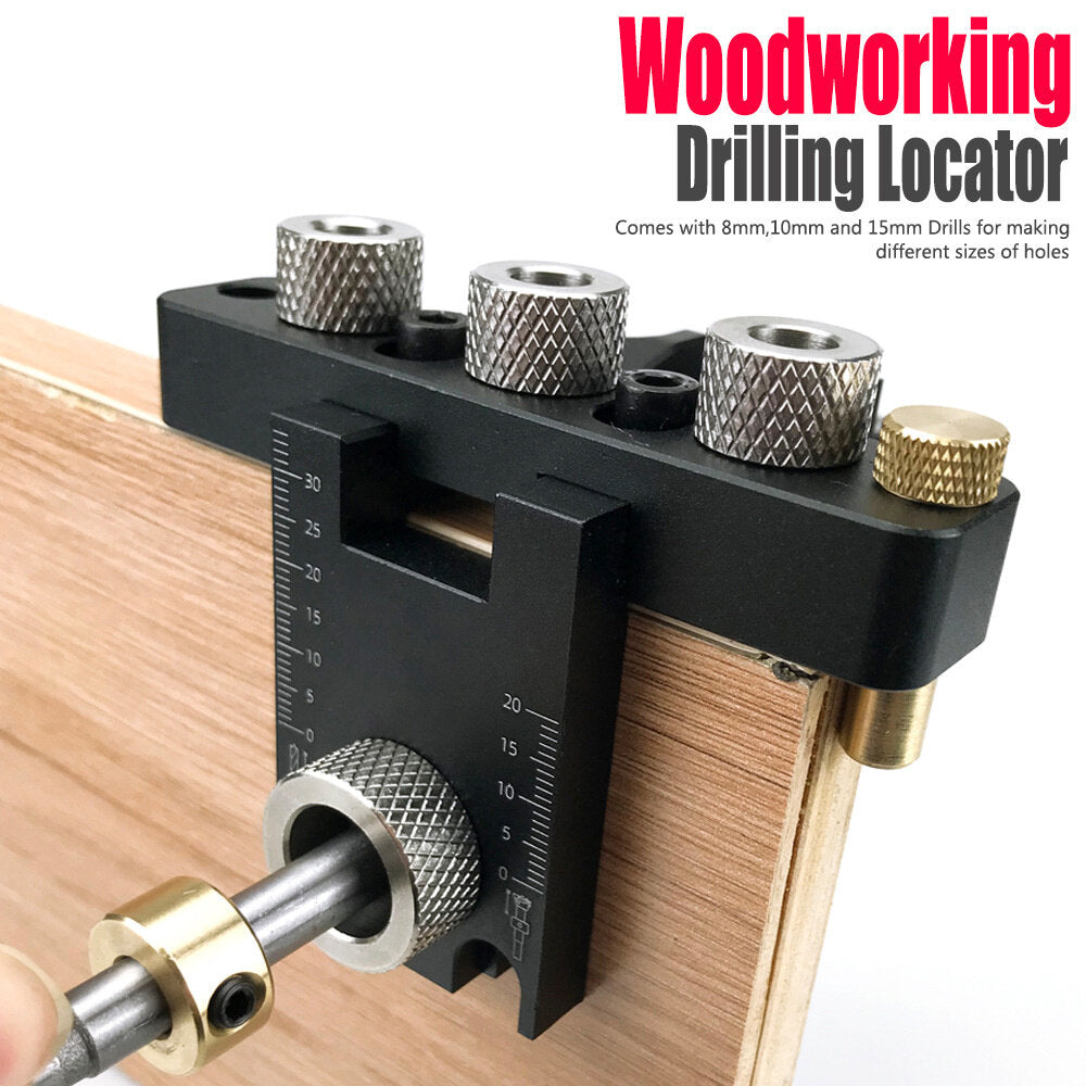 Three-in-One Positioning Hole Puncher for Woodworking - Compact, Durable, CNC Machined, Anodized Finish, 6061 Aluminum Alloy