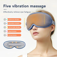Heated 3D Sleep Eye Mask with Vibration, Hot Compress, Adjustable Temperature, Reduces Dark Circles & Puffiness - Blue