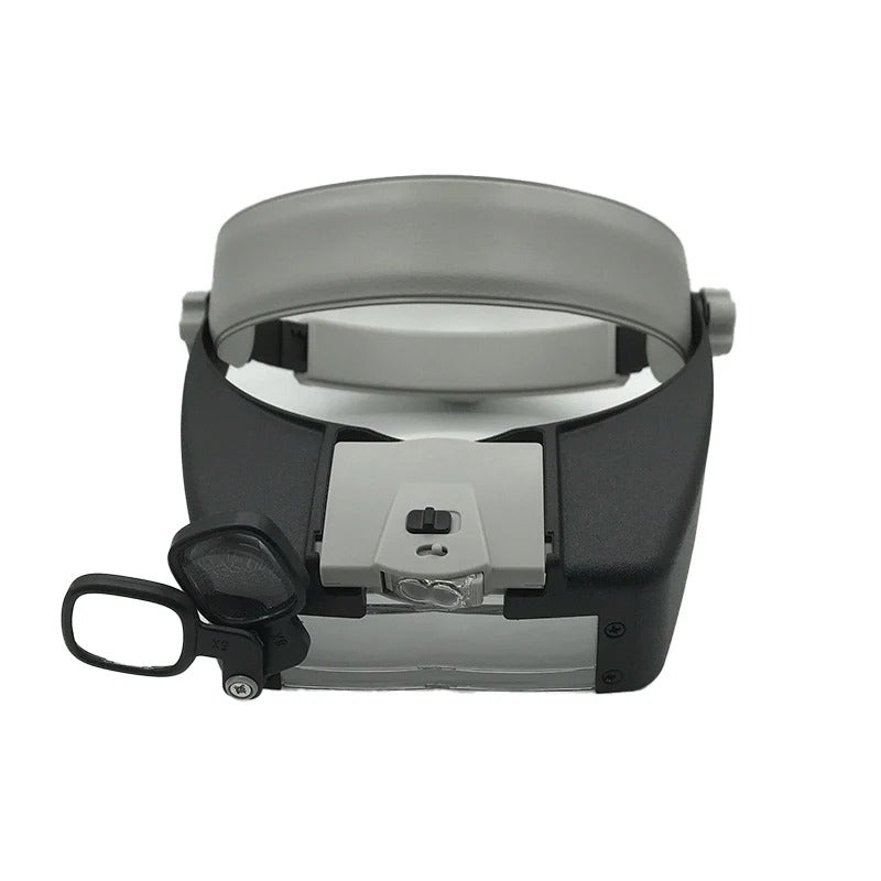 Head-mounted Magnifier With LED Light Interchangeable Mounts And Headband