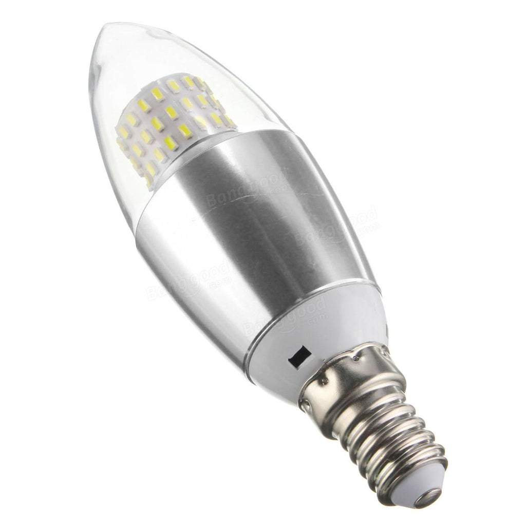 Dimmable E27 E12 E14 7W  60 SMD 3014 LED Warm White White Sliver Candle Lamp Bulb AC 220V