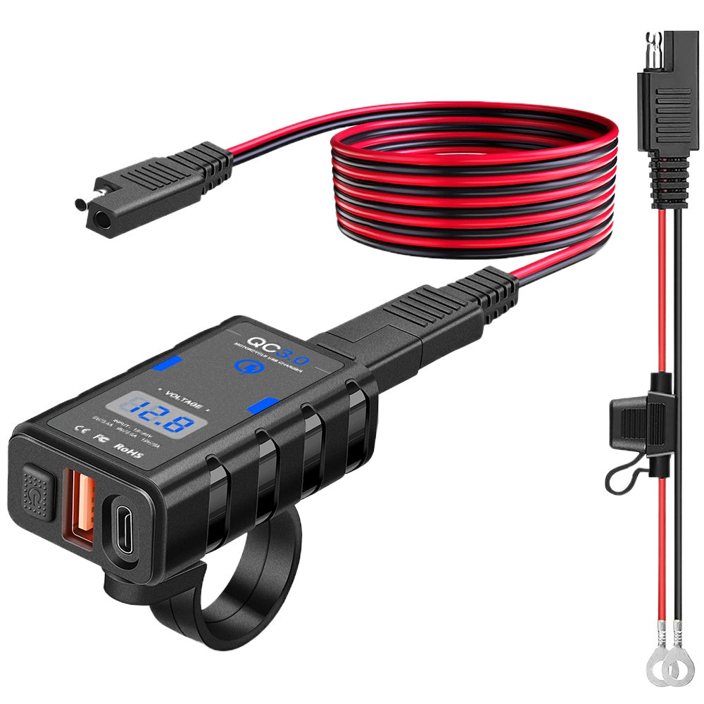 Quick Charge 3.0 Motorcycle USB Charger 6.4A Waterproof with Voltmeter - Fast Charging Accessory for All Devices