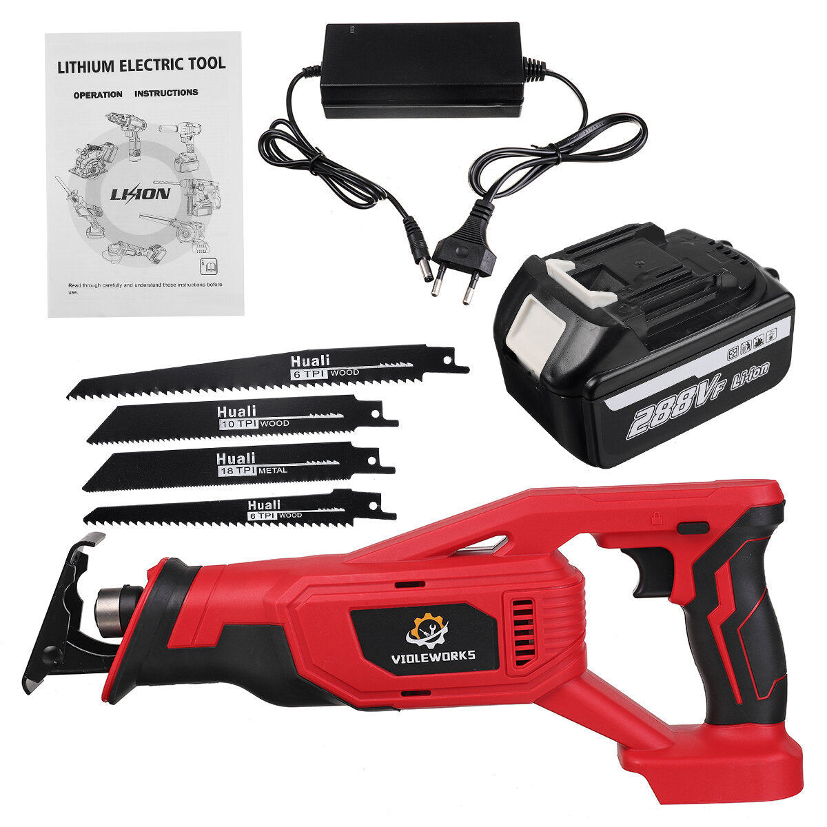 18V Brushless Cordless Reciprocating Saw 4 Blades Woodworking Cutting Tool