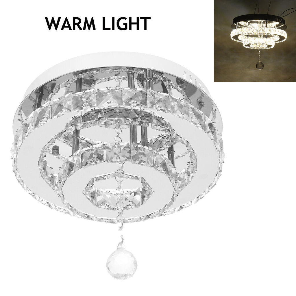 24W/48W Chandelier Crystal Stepless Dimming LED Round Ceiling Light Remote Control Fixture Decor AC100-240V