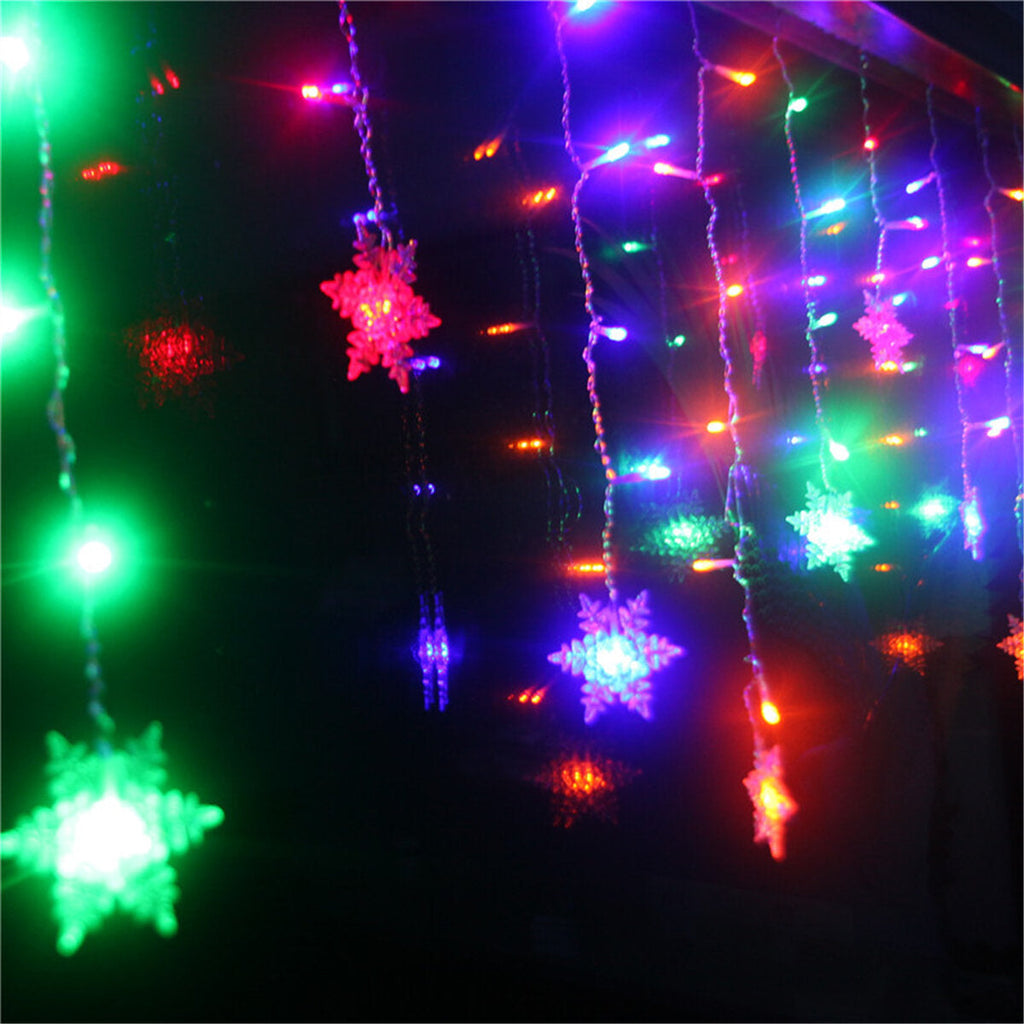 96 LED Snowflake String Curtain Window Lights Colorful Wedding Lamp 8 Modes