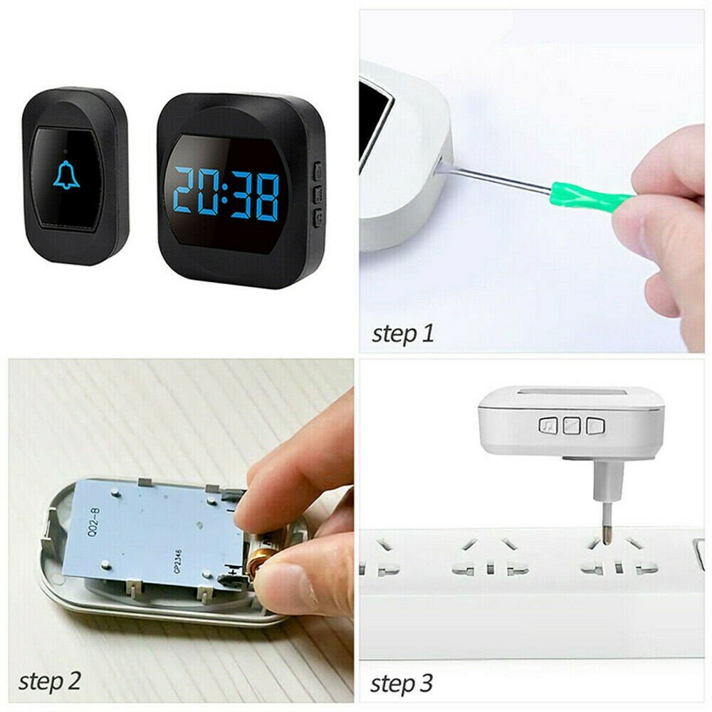 Wireless Doorbell Smart Household DoorBell With Time Display Volume Adjustable Mutil Use OfficeSelf-powered
