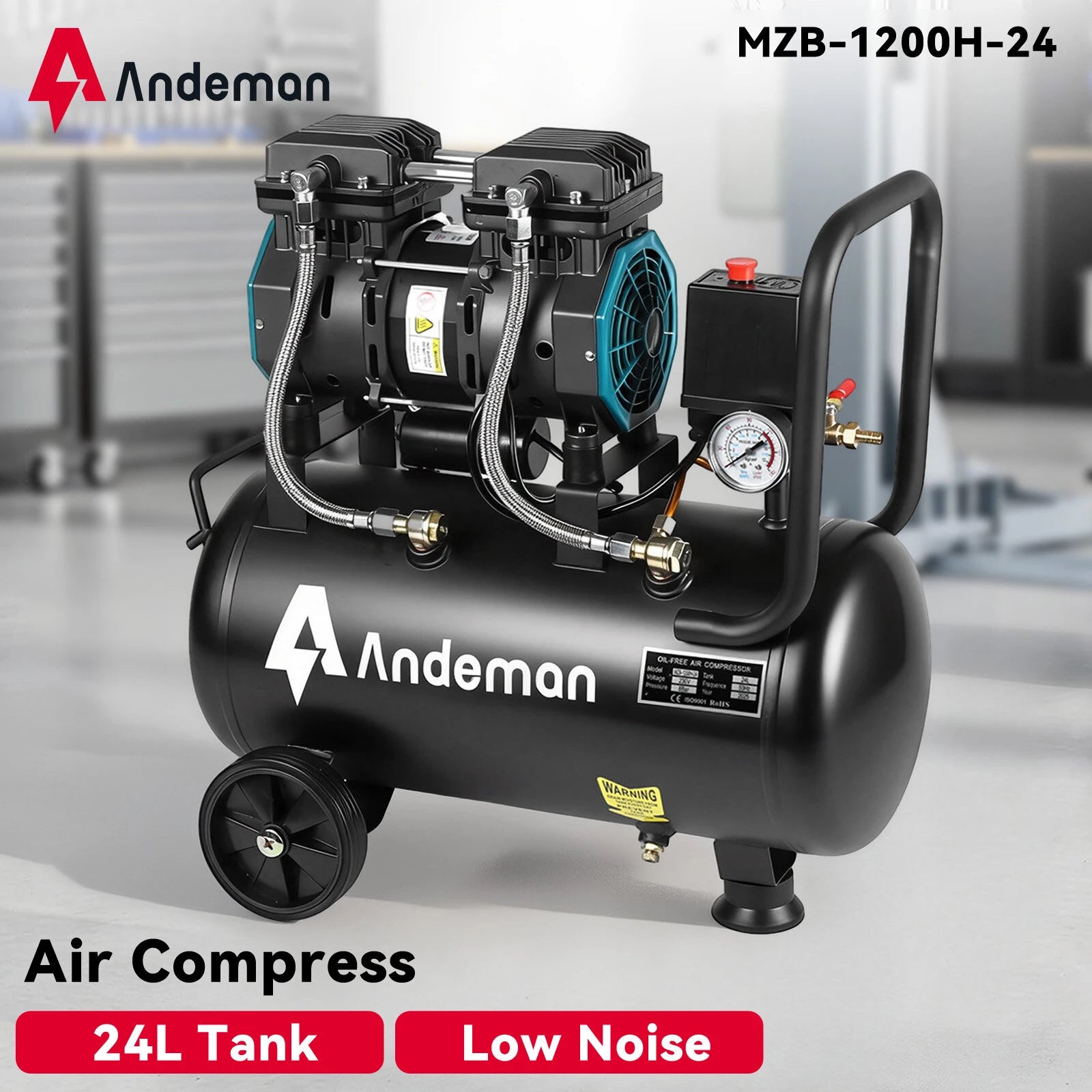 1200H-24 air compressor, oil-free, quiet, low-frequency 230V, 50HZ, 24L, 150W, custom model, high efficiency and low noise