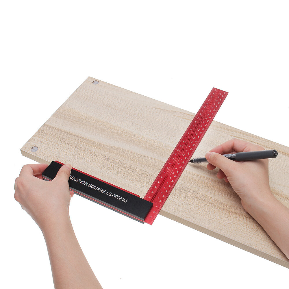 L-Shaped Hole Ruler - Anodized Aluminum, 300mm/12 Inch, Red & Black, Double Scale, 90° Squareness, Precision Measuring Tool
