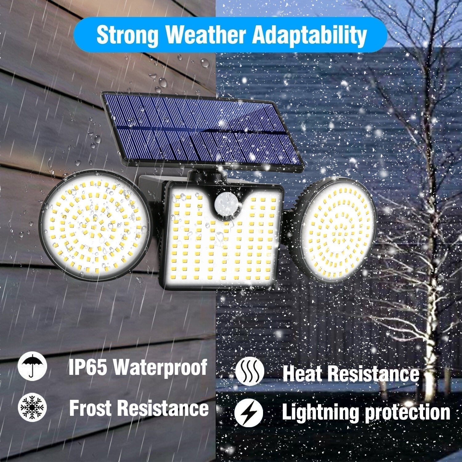 260LED Solar Wall Light Outdoor Courtyard Motion Sensor Security Lamp Round Three-head Spotlight for Garden Aisle Waterproof