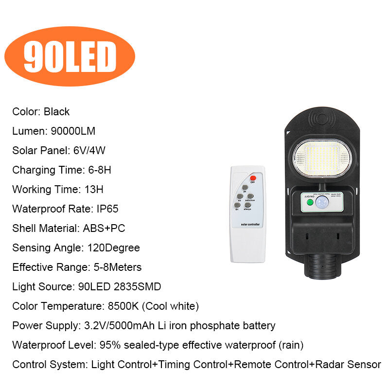90/180/270/360/450LED Solar Street Light IP65 PIR Motion Sensor Wall Lamp+Timing Function+Remote Control