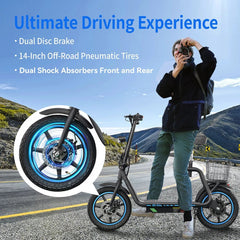 Electric Scooter 48V 13Ah Battery 500W Motor Top Speed 20KM/H 14inch Tires 30KM Max Mileage 120KG Max Load Folding E-Scooter
