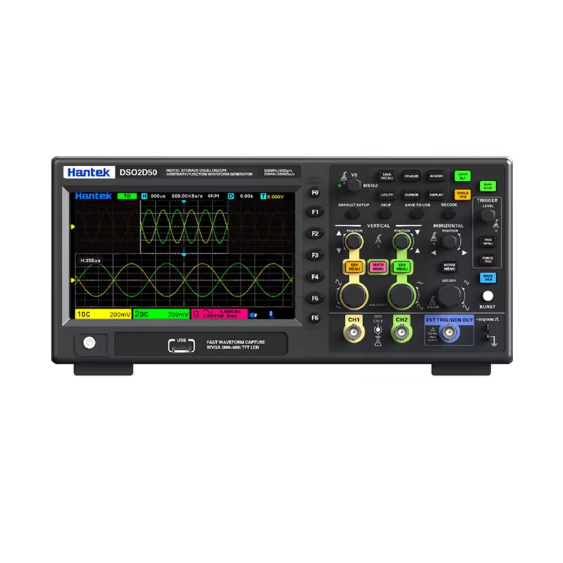 500MHz Digital Oscilloscope, 2 Channels, 2GSa/s, Waveform Generator, Serial Protocol Decoding, FFT Display & USB
