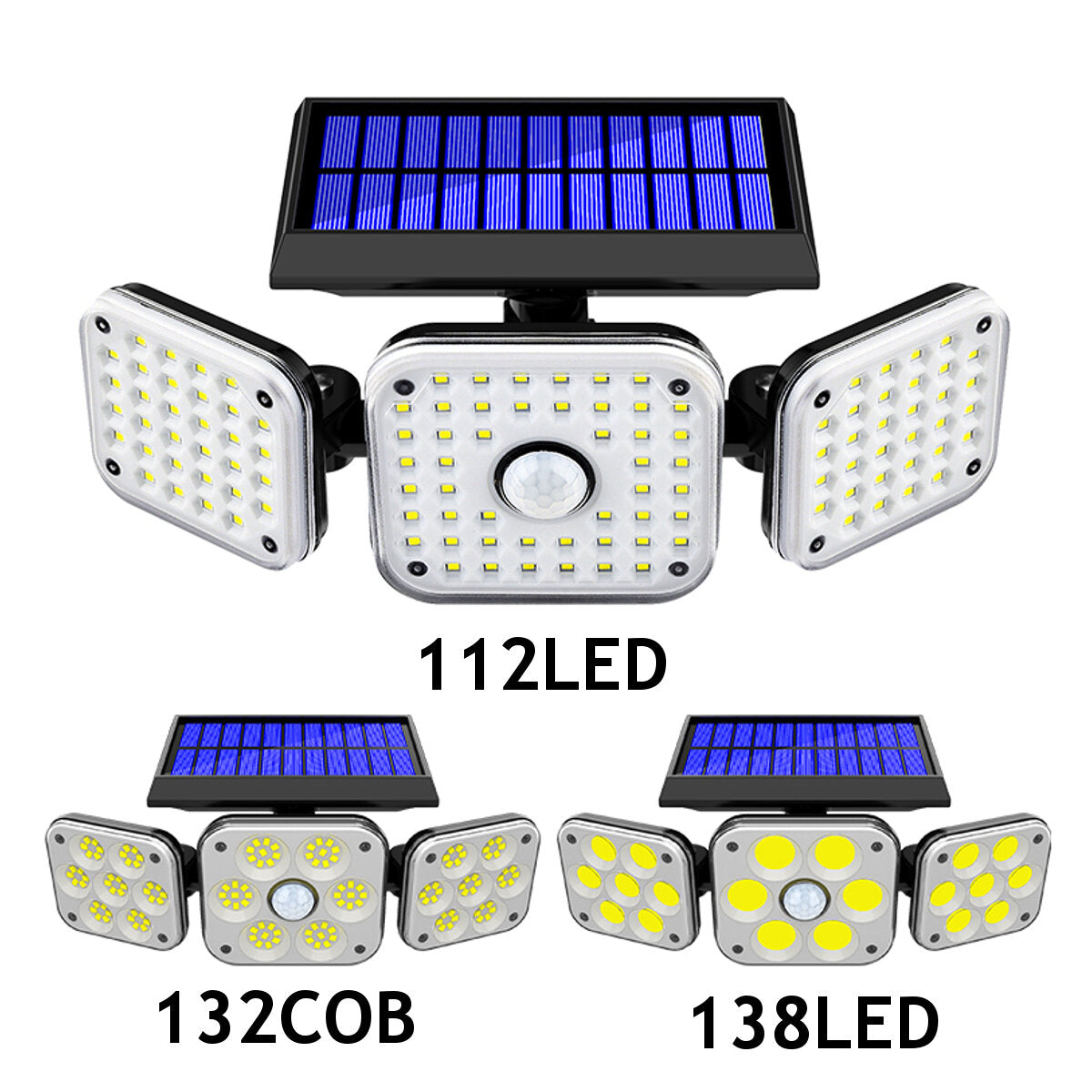 112LED/138LED/132COB Solar Motion Sensor Lights Security Wall Lamp Floodlight 3-Head