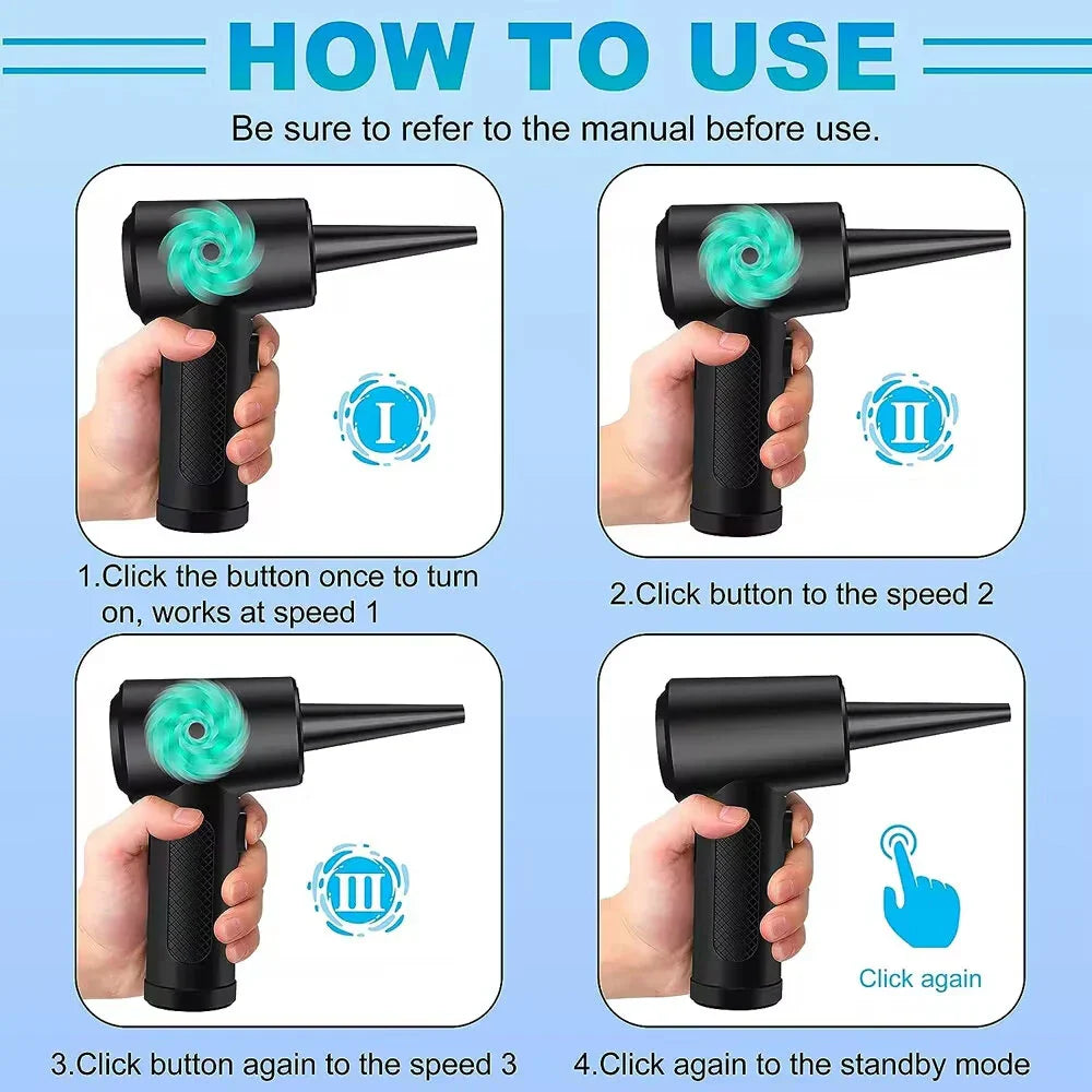 51,000RPM Cordless Electric Air Duster - Handheld Dust Blower for Keyboard/PC Cleaning with Brush | Rechargeable & Portable